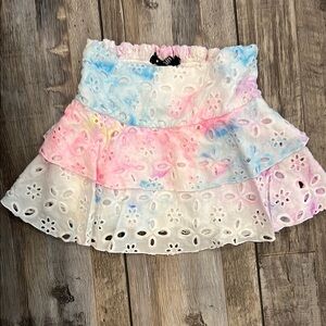Flowers by Zoe White Eyelet Tiered Skirt with Pastel Tie-Dye